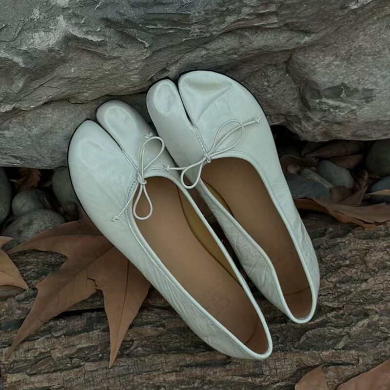 In-Stock Version~Spring Soft Leather Split-Toe Ballet Flats for Women, Shallow Bowknot Slip-On Shoes, Flat Thin-Soled Shoes In-Stock Version~Spring Soft Leather Split-Toe Ballet Flats for Women, Shallow Bowknot Slip-On Shoes, Flat Thin-Soled Shoes