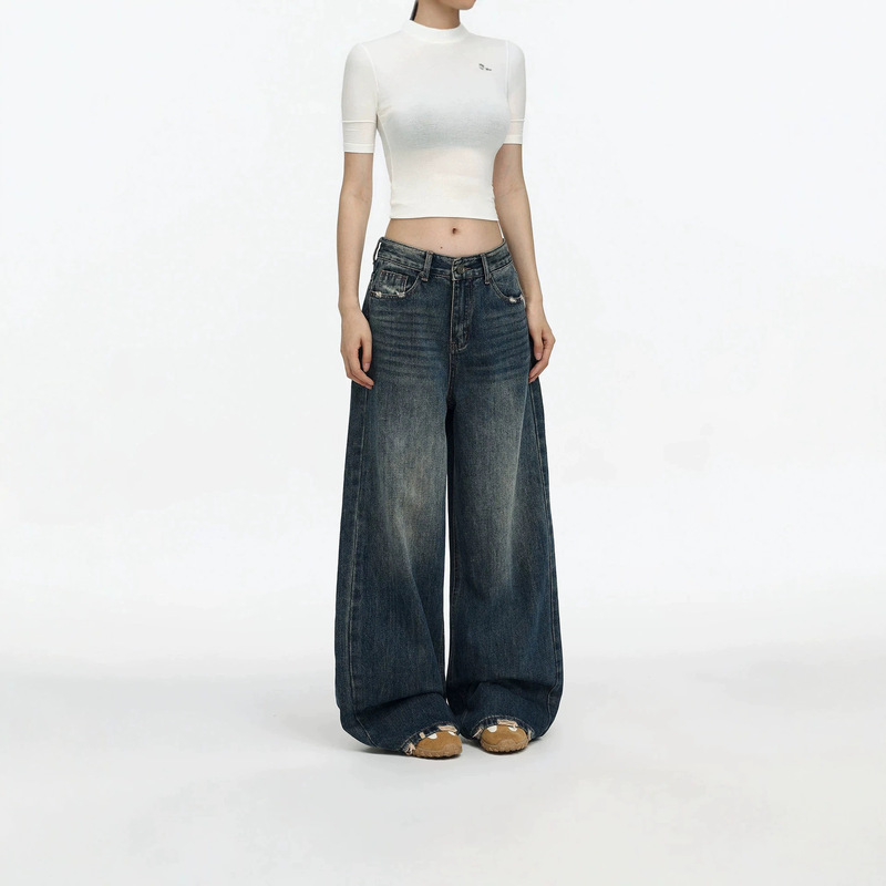 American retro low-waist wide-leg jeans for women, 2026 summer new style, slimming, loose, floor-length straight pants, lightweight American retro low-waist wide-leg jeans for women, 2026 summer new style, slimming, loose, floor-length straight pants, lightweight