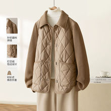 灯芯绒衬衫式棉衣外套2025年秋冬新款韩版时尚拼接菱格绗线棉服女