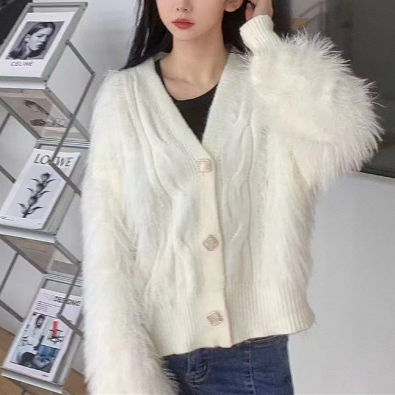 2023 otoño e invierno nuevo más tamaño estilo coreano perezoso Faux visón terciopelo punto cardigan
