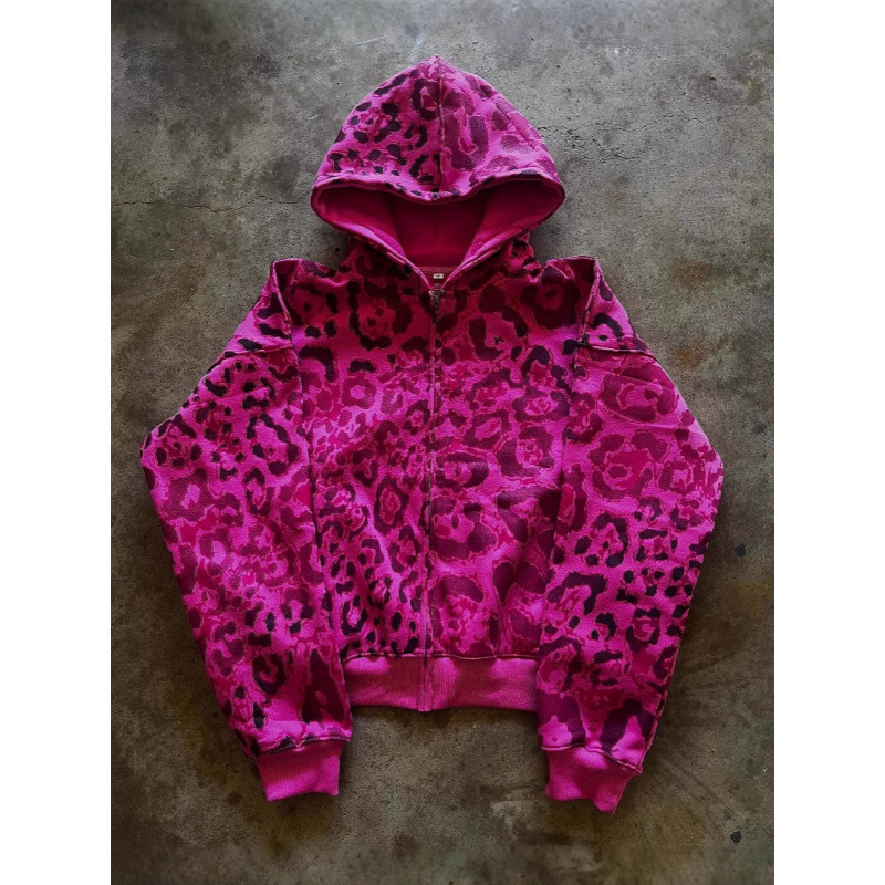 Y2K Animal Print Zip-Up Hoodie – Unisex Streetwear Jacket With 3D Embossed Design | Retro Futurism & Hip-Hop Fashion_viptrois.com
