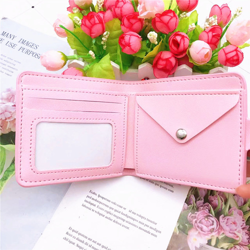 New Cute Girls' Heart Short Wallet, Adorable Cartoon Pachaco Dog, Kuromi Foldable Fashion Coin Wallet, Multifunctional Card Holder