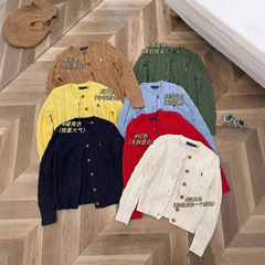 高品質/スキャン可能なRLラフ小馬標麻花ニットカーディガン刺繍丸首シンプルセーター