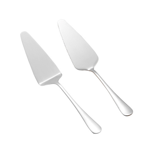 Stainless steel toothed cake spatula dessert knife and fork triangle cheese pizza spatula birthday baking utensil set wholesale