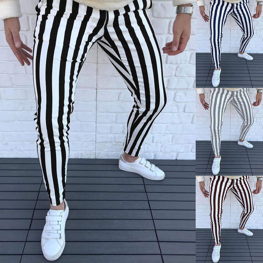 Spring Summer Thin Stripe Casual Pants Men Trend Pants Wild Casual Fashion Elastic Slim Trousers Male New_voghion.com