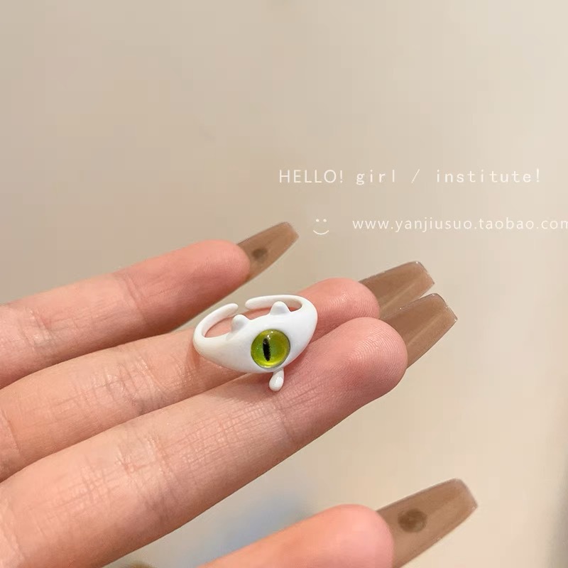 Divertido pequeño monstruo anillo grandes ojos salchicha boca dedo índice anillo dulce fresco dibujos animados lindo novias pareja anillo joyería