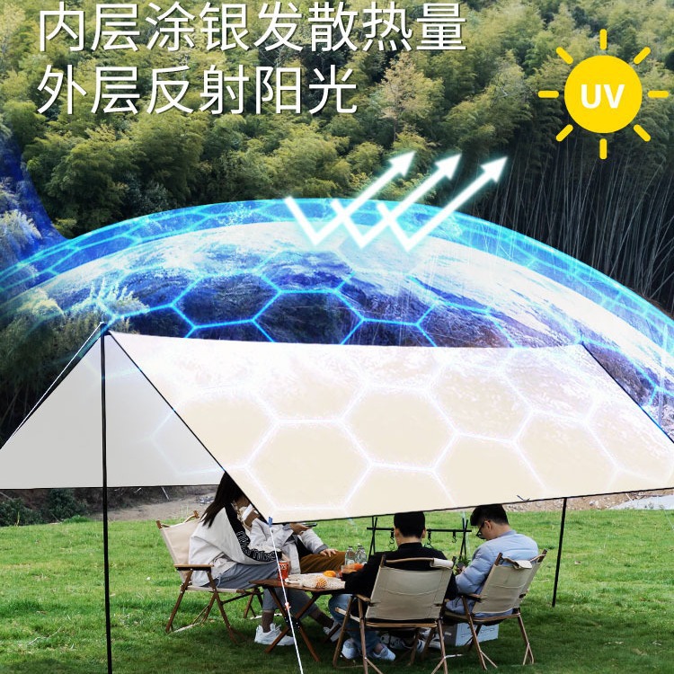 Canopy a prueba de sol al aire libre transfronterizo engrosado UV a prueba de sol recubierto de plata portátil para acampar Canopy paño al por mayor