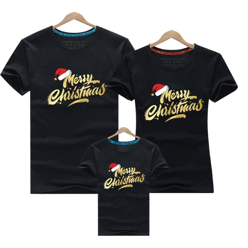 2022 Sombrero de Navidad Día de Año Nuevo feliz padre-hijo Camiseta de manga corta al por mayor verano Algodón fino ropa para niños transfronteriza europea y americana