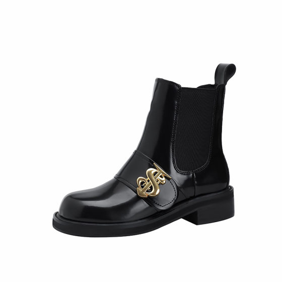 Su Yinyin with the same explosion round head expensive gas boots gold buckle British elastic band Chelsea cigarette tube women's Martin boots