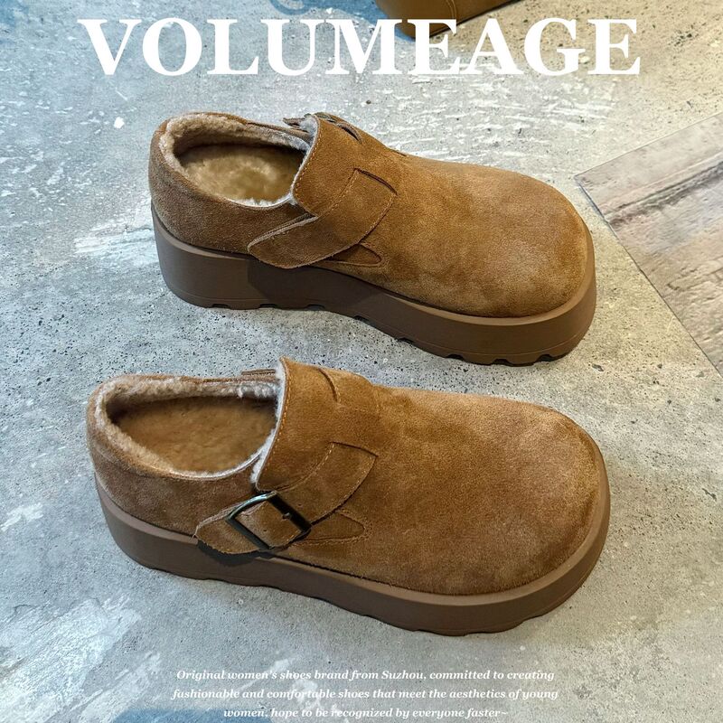 Platform Birkenstock-Style Snow Boots for Petite Women, Autumn and Winter 2025 New Style, Wool-Lined, Cute and Versatile Loafers