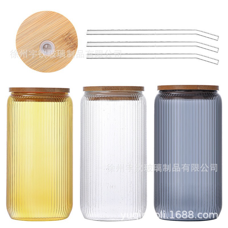 Taza de Coca-Cola vertical con cubierta de paja de bambú taza de agua de vidrio de alto silicio de silicio de alto valor visual transparente taza de café de té de leche