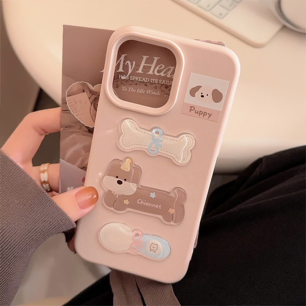 Perro de hueso rosa iphone16promax estéreo Apple 15pro/14 funda de teléfono tridimensional para ip15