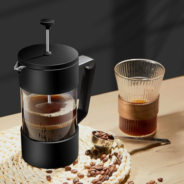 Cafetera doméstica resistente al calor de alta presión de vidrio de silicio de alto espesor de filtración simple cafetera de café resistente a altas temperaturas