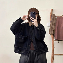 2025冬新款休闲英伦风拼羊羔毛牛仔棉衣 双口袋百搭保暖外套