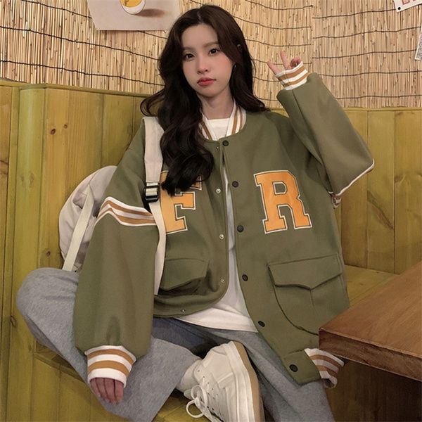 春秋美式棒球服宽松大码爆款小众字母上衣慵懒风毛呢外套女ins潮|undefined