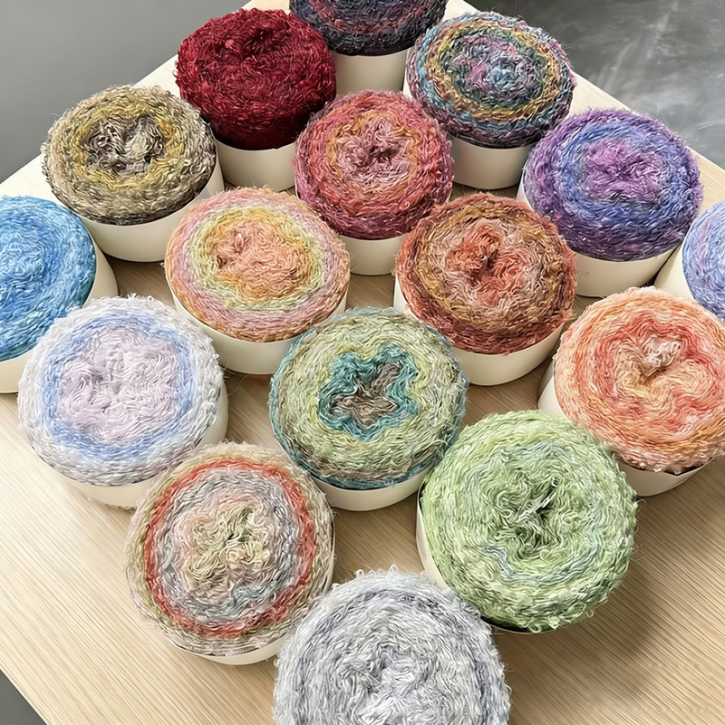 Gradient Gold Thread Loop Yarn Ball, Soft to the Touch, Handmade Knitting Yarn for Sweaters, Scarves, Shawls, Fancy Hand-Mixed Yarn