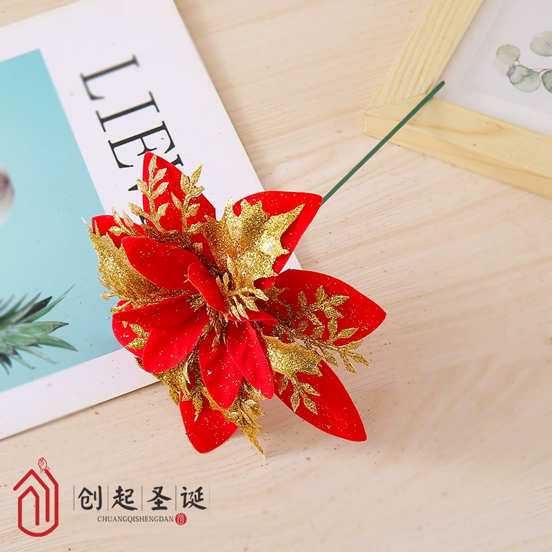 Искусственный цветок, одиночный, с декором из пайеток, для рождественских украшений, доступен оптом, искусственные цветочные головки в наличии от производителя.