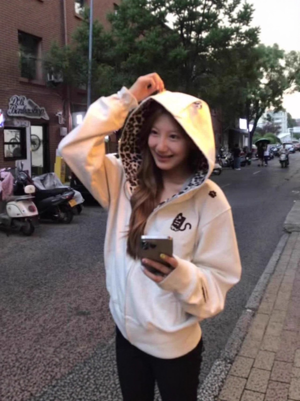 美式高街小恶魔豹纹开衫连帽卫衣女秋季设计感宽松百搭情侣装外套|undefined