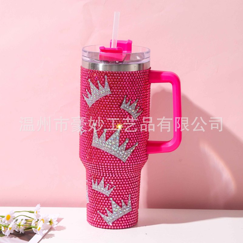 跨境外贸40oz手柄汽车杯带手柄贴钻水杯冰霸杯户外吸管杯汽车载杯|undefined