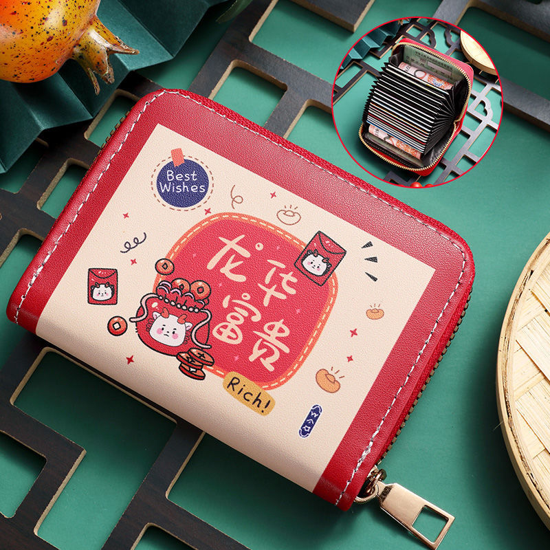 Titular de la tarjeta de dibujos animados lindo cremallera de las mujeres posición multi-tarjeta de gran capacidad anti-desgaussing titular de la tarjeta de los hombres pequeños titular de la tarjeta ultrafino