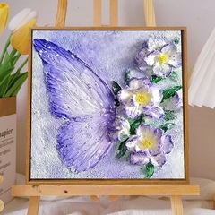 テクスチャ絵画 diy 素材立体石英砂アクリルデジタル絵画なし手描き椿蝶カラー絵画癒し