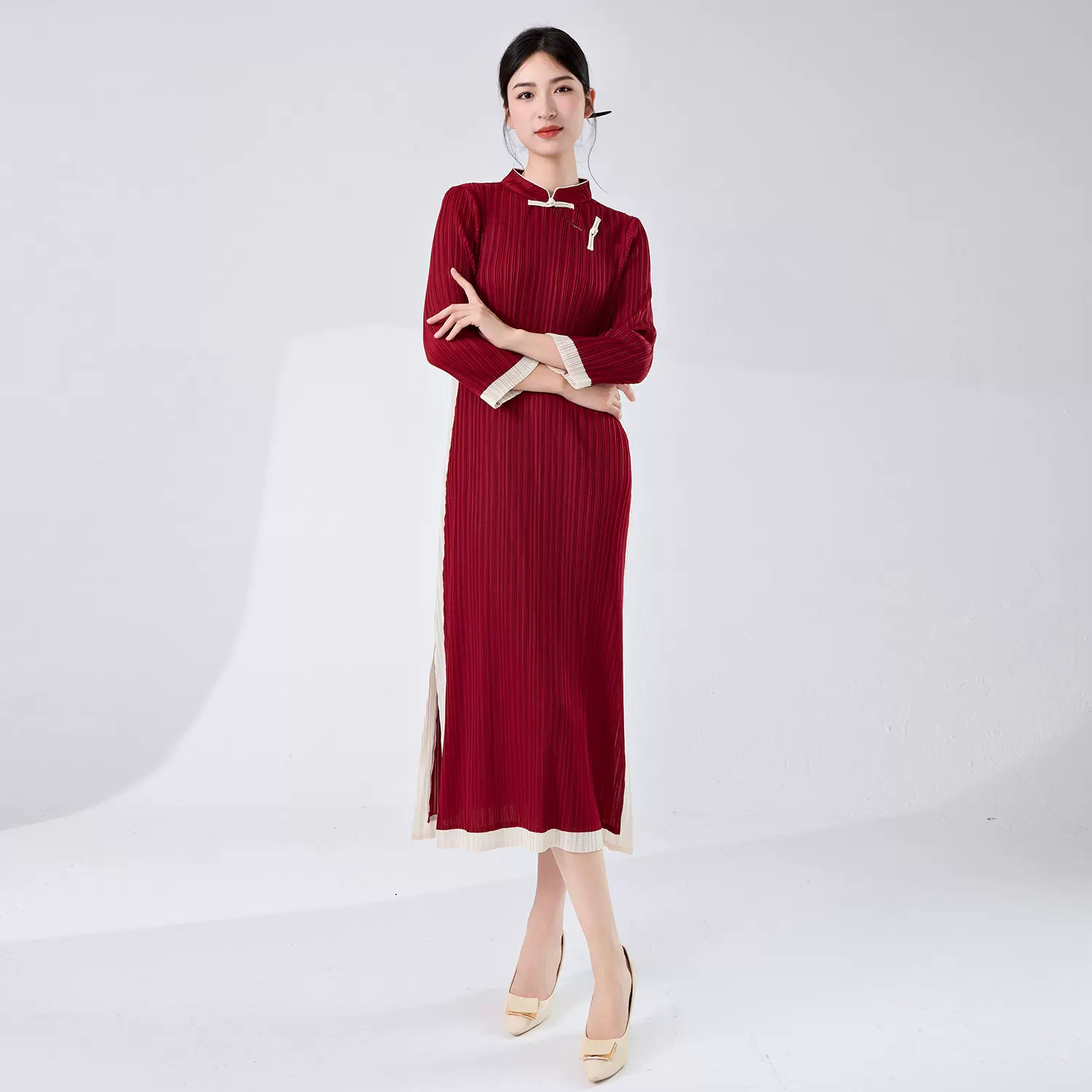 褶皱女装轻奢高级感连衣裙盘扣气质复古国风新中式改良版旗袍裙子