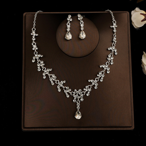 Hot sale promotional bridal jewelry wedding necklace bridal accessories bridal wedding rhinestone earrings necklace set