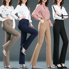 春秋松紧腰微喇长裤中年妈妈裤加大胖mm弹力高腰喇叭裤子高腰显瘦