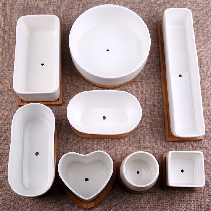 Cerámica suculenta maceta de plantas suculentas maceta de flores de porcelana blanca simple hecha a mano maceta de plantas de carne pequeña