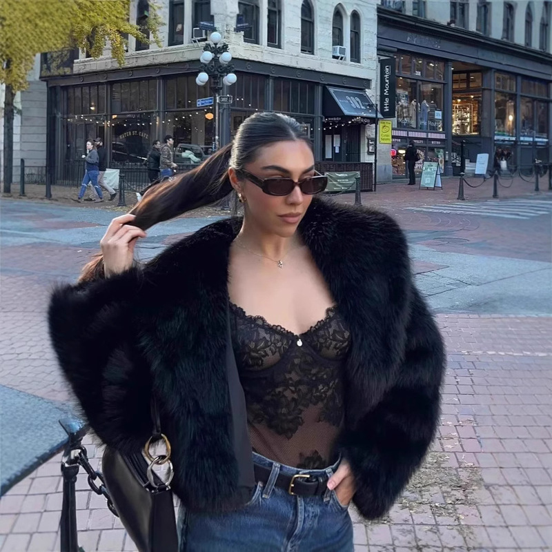 European and American autumn and winter new Amazon foreign trade cross-border women's fox fur black coat fur jacket hot girl