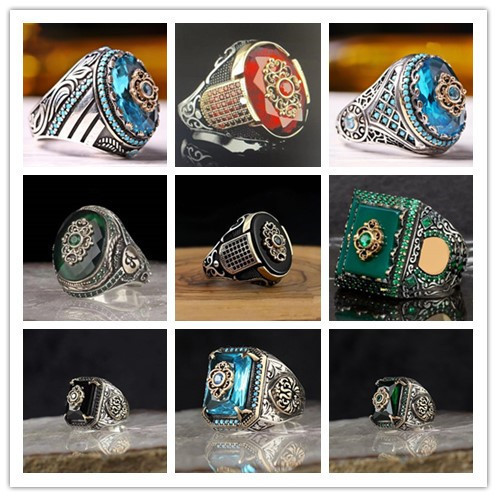 European and American cross-border jewelry geometric oval black acrylic ring men's personality retro two-color crown ring European and American cross-border jewelry geometric oval black acrylic ring men's personality retro two-color crown ring