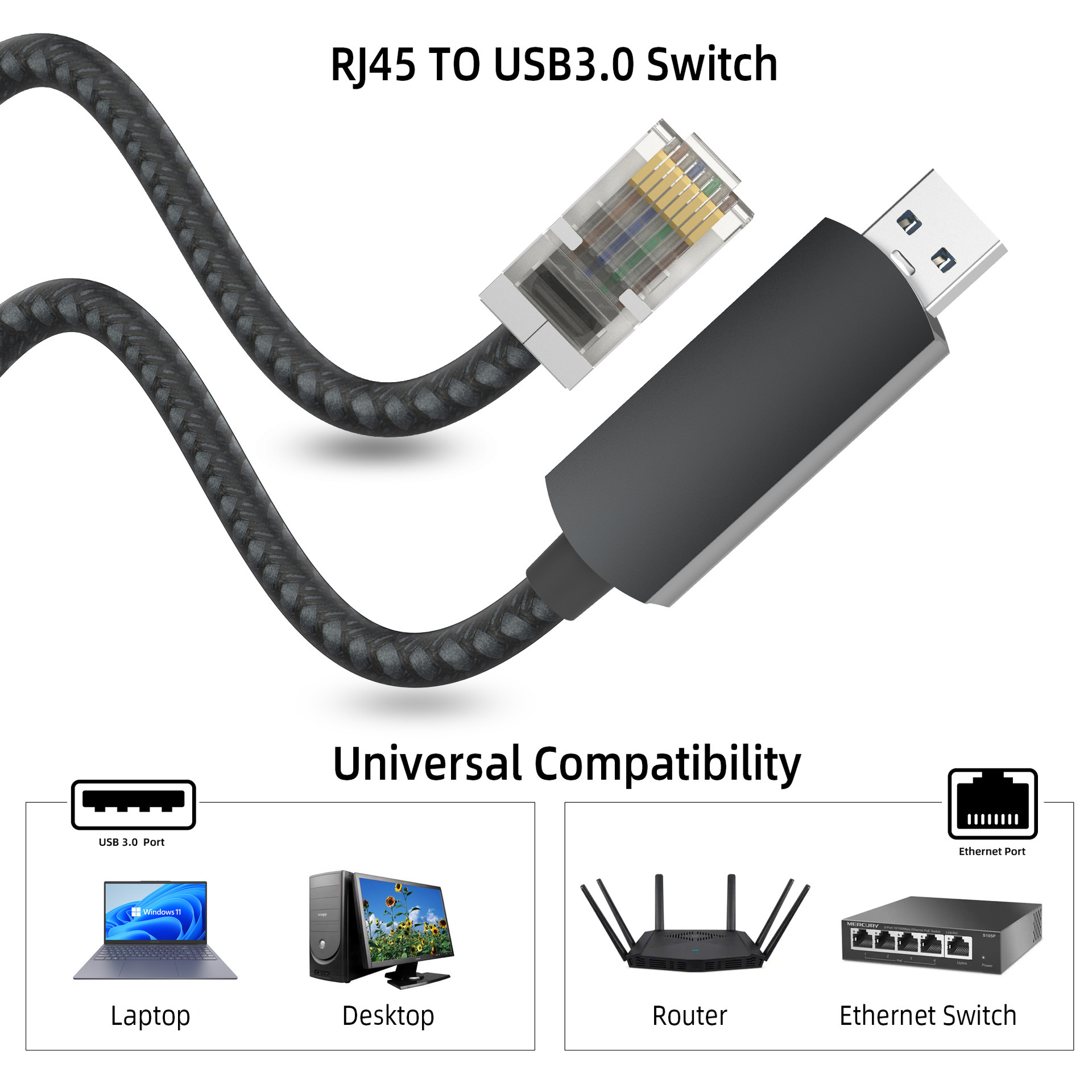 Type-C转RJ45网线直连千兆网线 免驱动电脑笔记本USB网络连接线