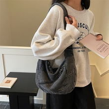 日韩秋冬新款牛仔包美式休闲牛仔布托特包学院风斜挎包休闲百搭