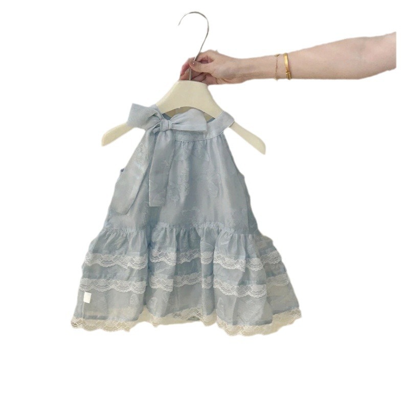 [Princesa fugitiva] Diseño original niña menta azul mariposa encaje encaje camisola falda vestido sin mangas marea
