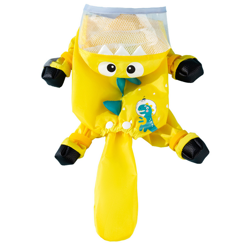 Perro de cuatro patas todo incluido pequeño dinosaurio con tracción impermeable con cola impermeable poncho de peluche ropa para mascotas
