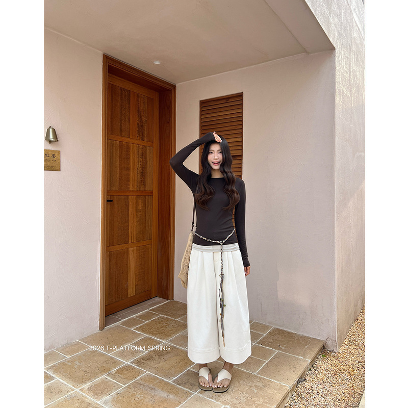 T-Platform Thirteen Lines Pure Cotton White Wide-Leg Cropped Casual Pants for Women 16005 [Special Offer, No Returns or Exchanges]