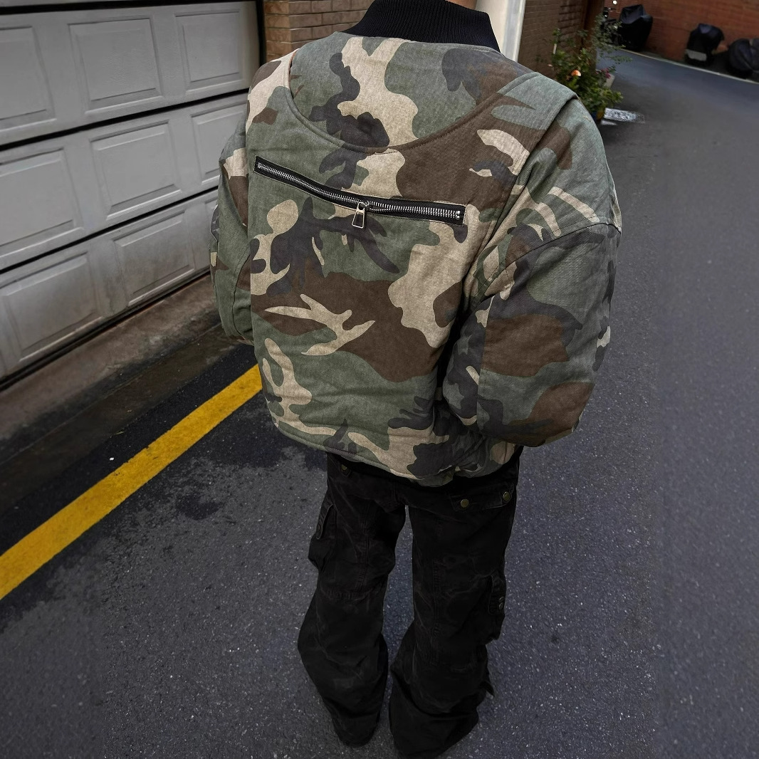 高端2025年冬季新款美式重磅加厚迷彩飞行服夹克男潮保暖棉衣外套