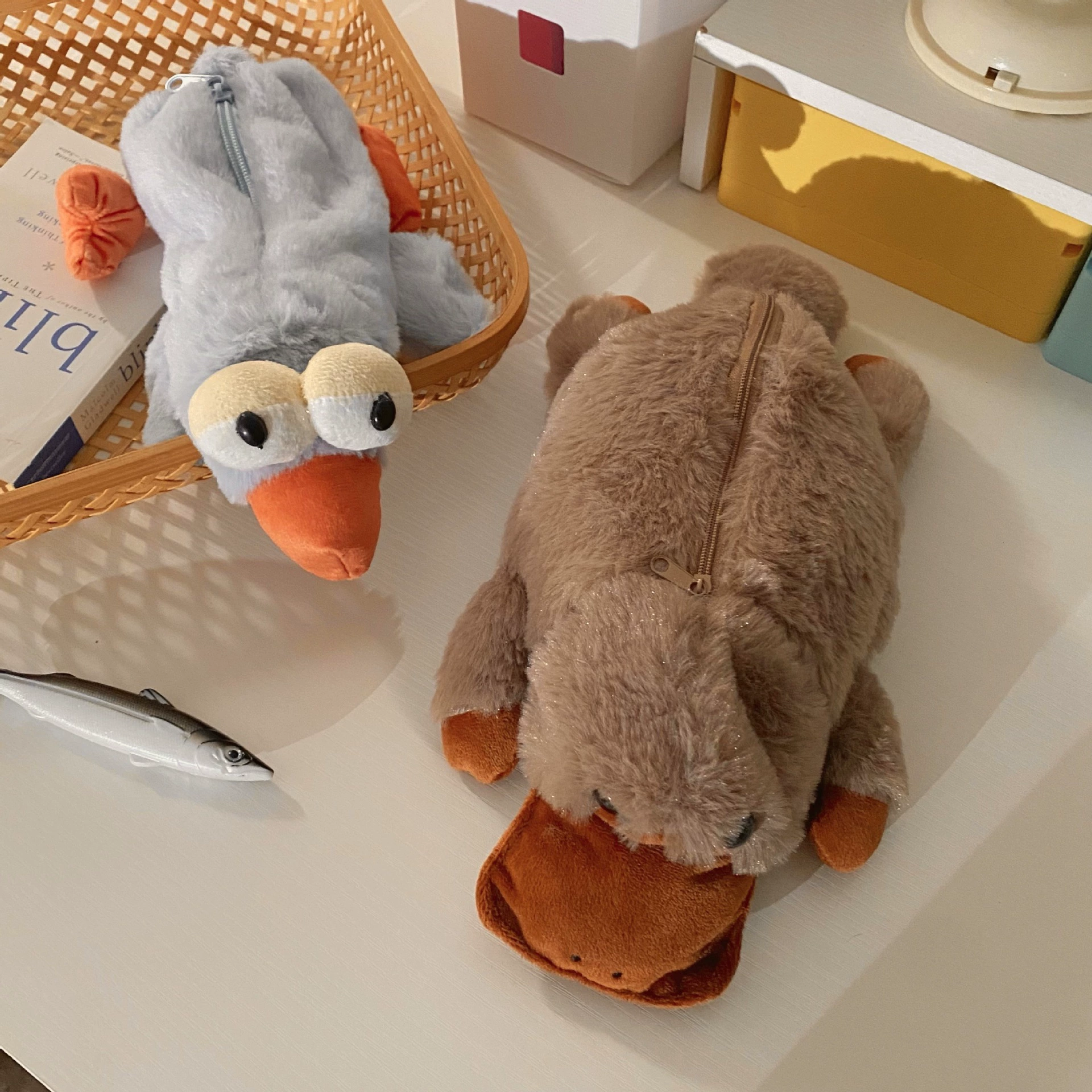 Cute plush capacious cartoon pencil case for students, for secondary school