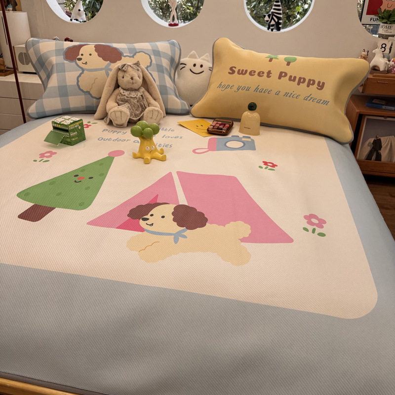 Class a Ice Silk Mat House Puppy Summer Mat Three-Piece Set Washable Air-Conditioned Dormitory Single Student Dormitory Soft Mat