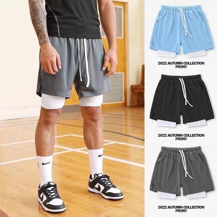 New American-Style Men's Shorts for Summer, Quick-Dry Fitness Two-In-One Sports Shorts for Cycling, Running, Training, and Basketball