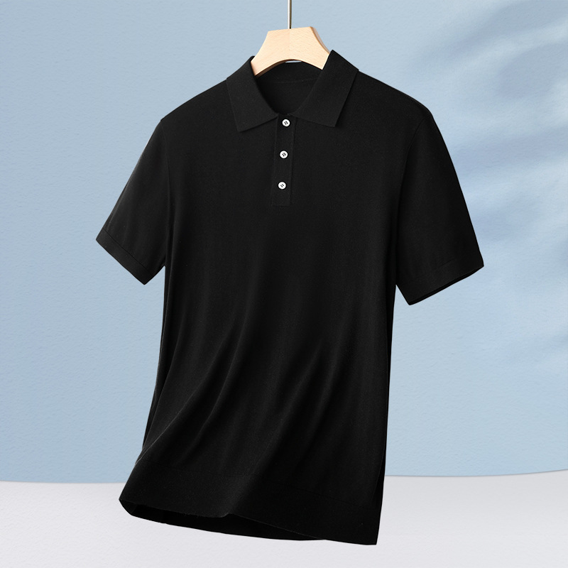 高級メンズ 100 マルベリーシルク半袖 Tシャツ夏薄手ニット半袖シンプルカジュアルシルクポロシャツ男性用|undefined