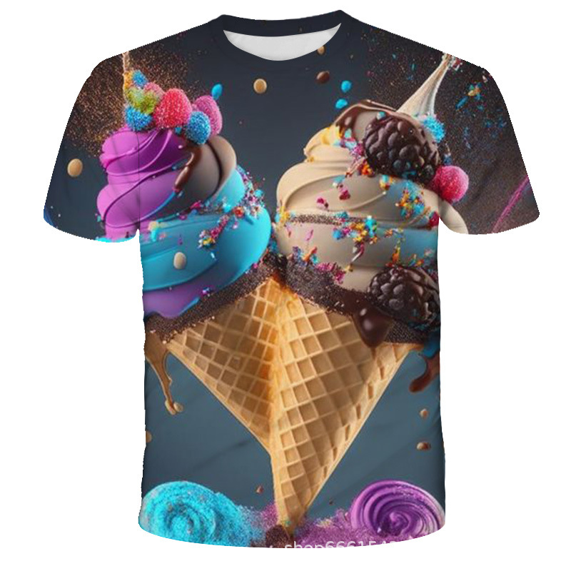 厂家直销跨境新款儿童t恤冰淇淋3D数码印花儿童休闲短袖T恤货源