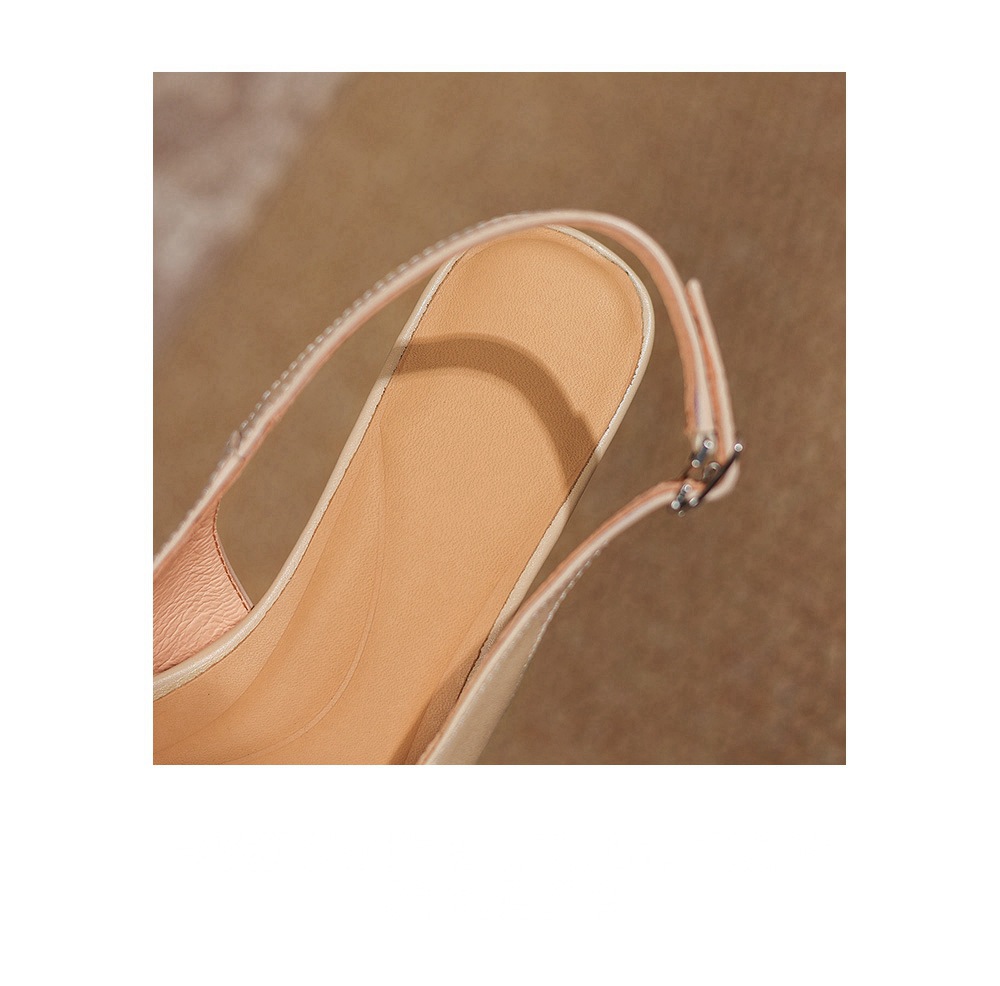 Sandal cao gót nữ mũi vuông hở ngón, quai ngang một dây, gót vuông ổn định — màu trắng ngà chi tiết 24
