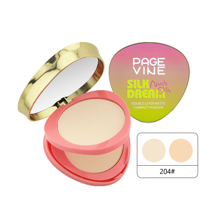 PAGE VINE seco y húmedo doble capa de polvo de impureza hidratante controlador de aceite impermeable a prueba de sudor maquillaje de color duradero