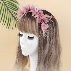 超仙歐根紗羽毛髮箍網紅百搭頭箍仿真花發卡甜美髮飾高顱頂頭箍
