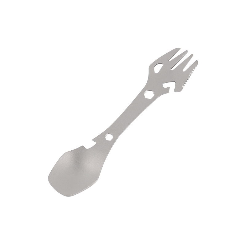 Cuchara de tenedor de titanio puro cubierta al aire libre multifuncional portátil cuchara de tenedor con agujero acampado acero inoxidable cuchara de tenedor equipo de picnic