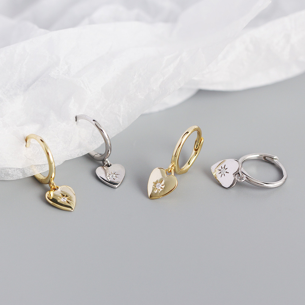 Heart Fashion 925 Sterling Silver Gem Plating Earrings display picture 6