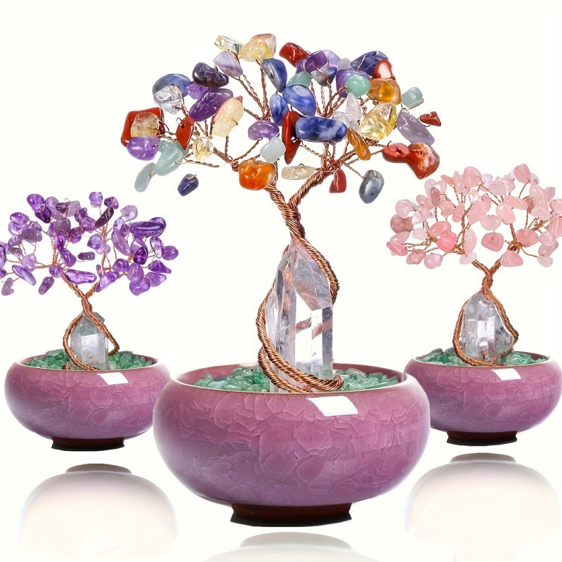 Cross-Border Natural Crystal Crystal Pillar Amethyst Colorful Crystal Feng Shui Fortune Lucky Tree Crystal Home Furnishings