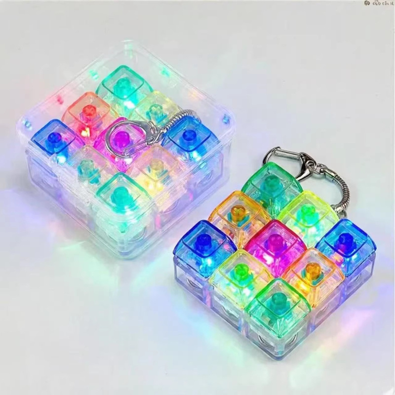 Cross-Border Popular Nine-Key Decompression Button Keychain Pendant, Fingertip Press Decompression Light-Up Toy, Fingertip Button