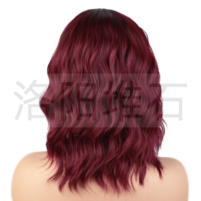 Wig European And American Ladies Wig Small Lace Front Lace Synthetic Wigs Wine Red Water Ripple Short Curly Wig display picture 2